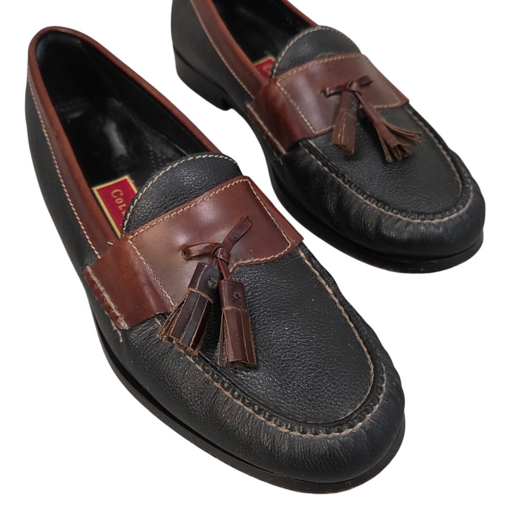 Cole Haan Mens Black Brown Leather Tassel Loafers 11 D Two Tone Kiltie Dress